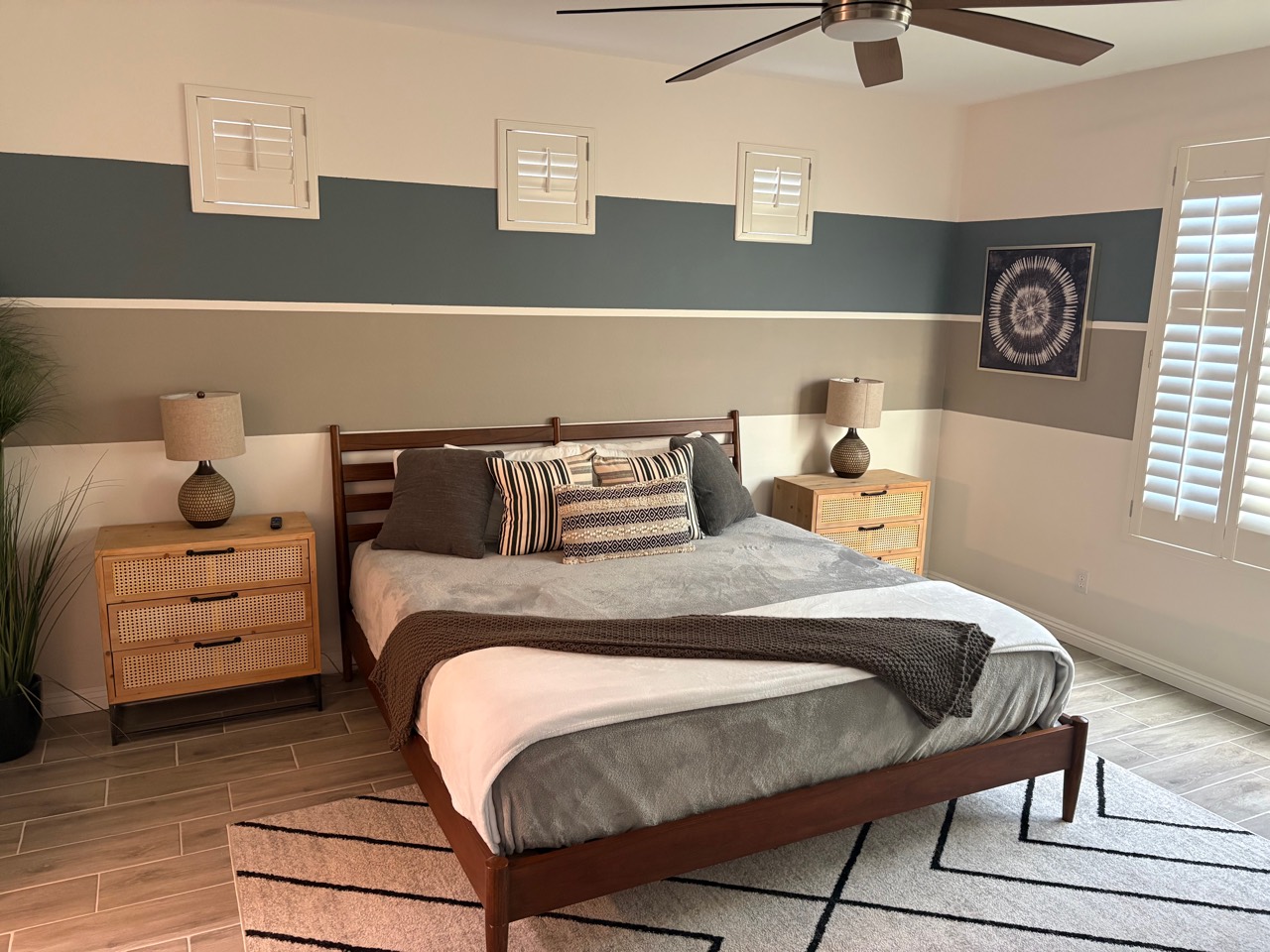 Guest-ready Airbnb bedroom after a turnover clean